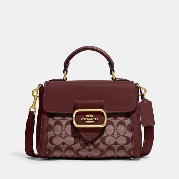 Morgan Top Handle Satchel In Signature Chambray Gold/Wine - Picture 2 of 6